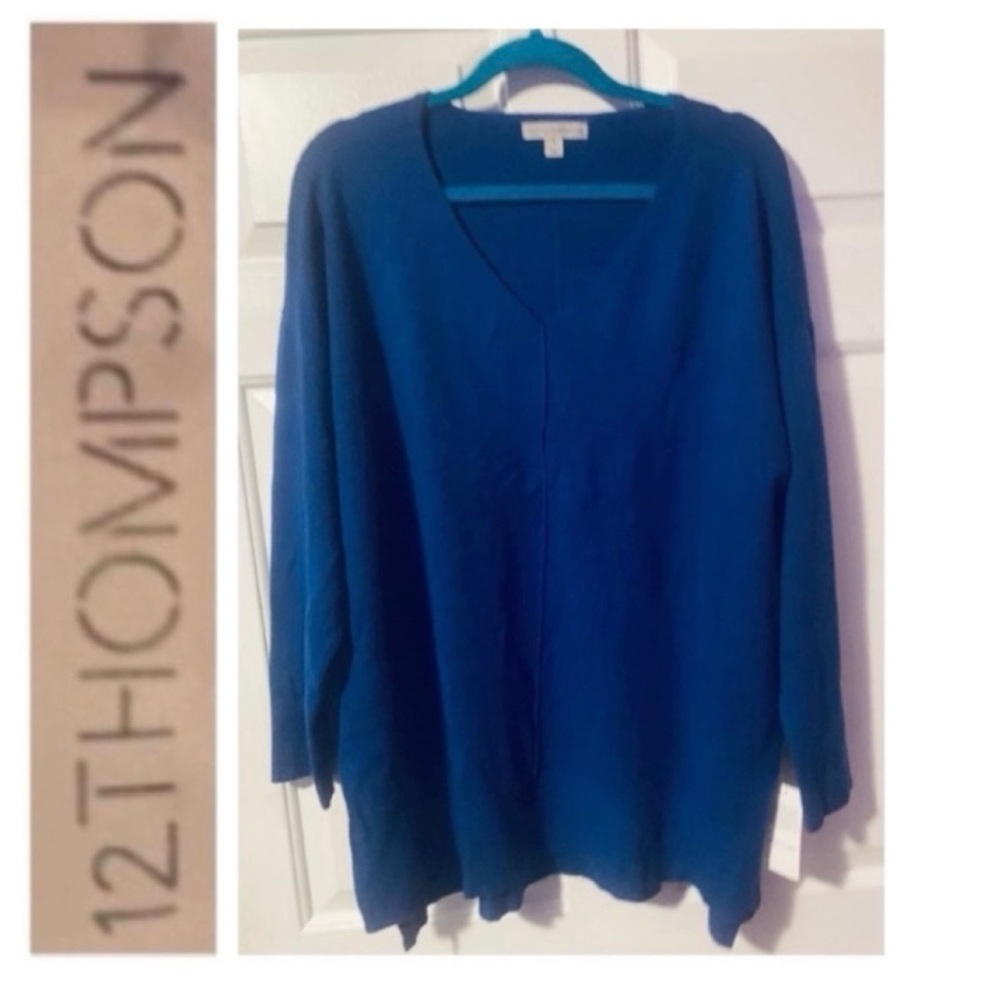 12 THOMPSON Blue V-Neck Sweater NWT 3X